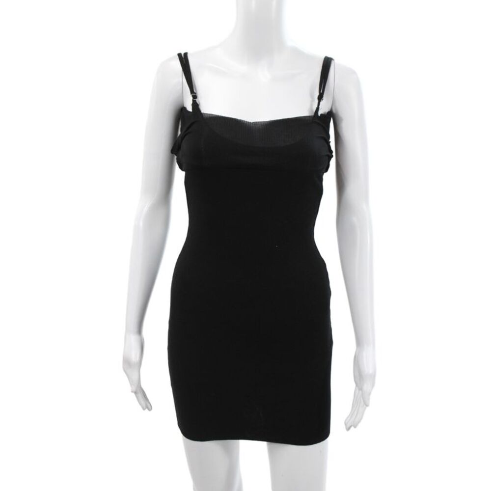 Sami Miro Vintage Women Black Bodycon Mini Dress Square Neck Sleeveless Size M